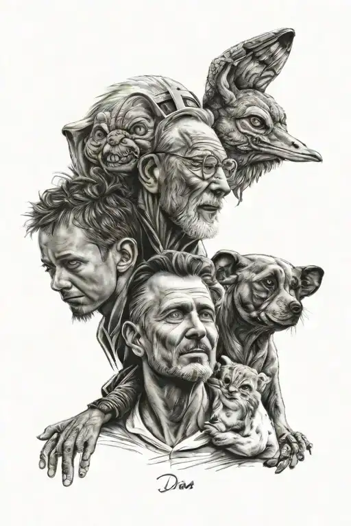 kids and dad tattoo design idea