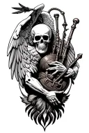 winged skeleton playing bagpipes tattoo design idea