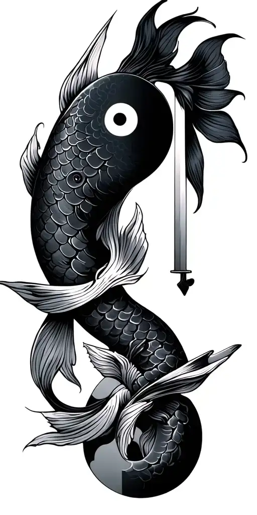 Aquarius Zodiac Sign and Yin Yang Koi and Samura Sword tattoo design idea