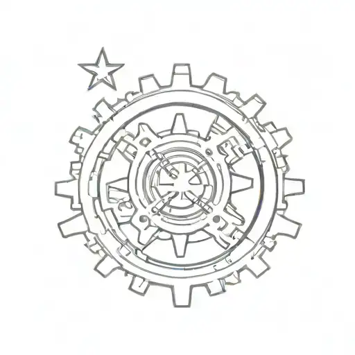 A minimalist outline of the Philippine flag incorporated into a mechanical gear tattoo design idea