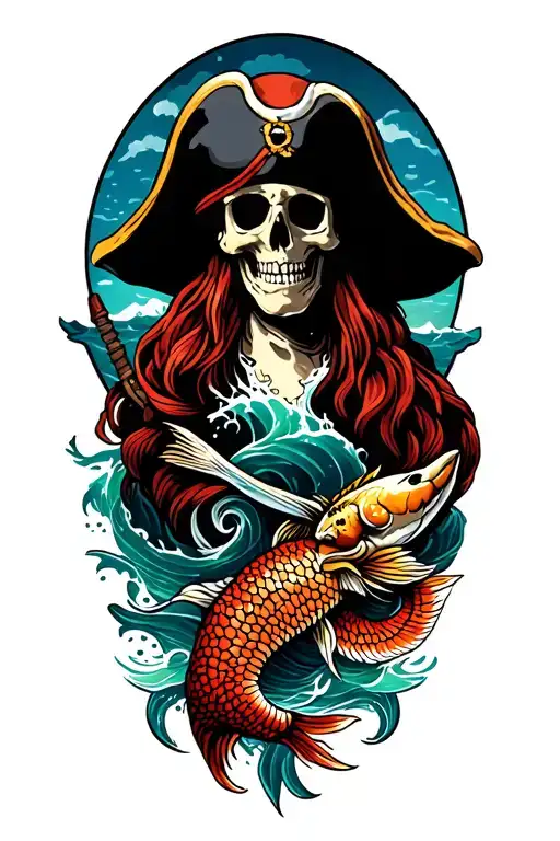 pirates and sea life intertwined tattoo design idea