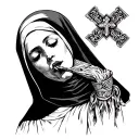 Nun biting cross tattoo design idea