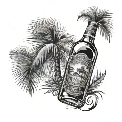 Isautier and Chatel rum bottle and palm tattoo design idea