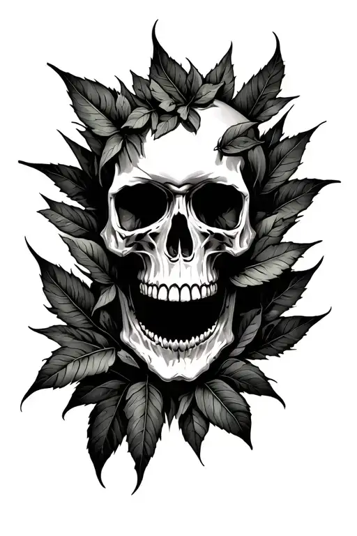 Aggressive leaves and skull tattoo design idea