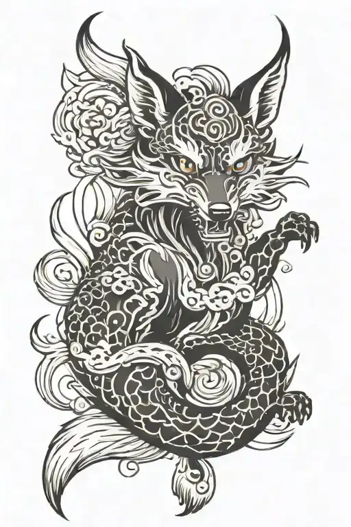 Evil fox with nine tails tattoo design idea