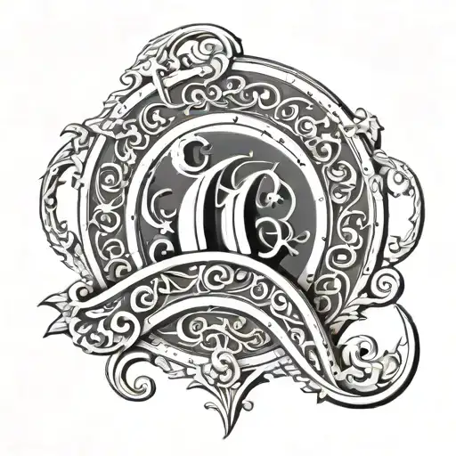 Medieval Font letter C with designs symbolizing the Arcane tattoo design idea