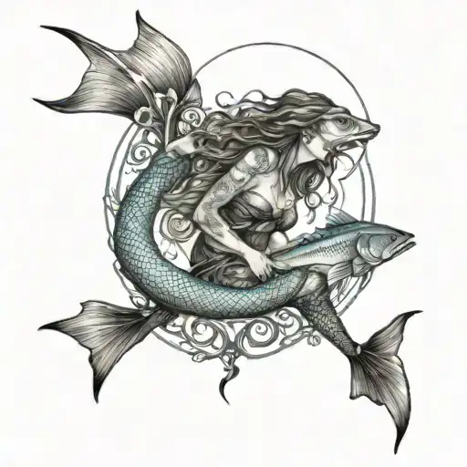 mermaid and fishing and hunting tattoo design idea