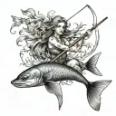 mermaid and fishing and hunting tattoo design idea