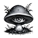 weird mushroom with an open third eye tattoo design idea