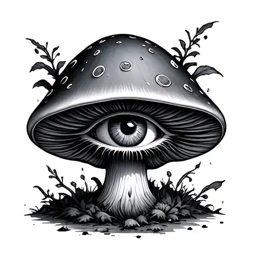 weird mushroom with an open third eye tattoo design idea