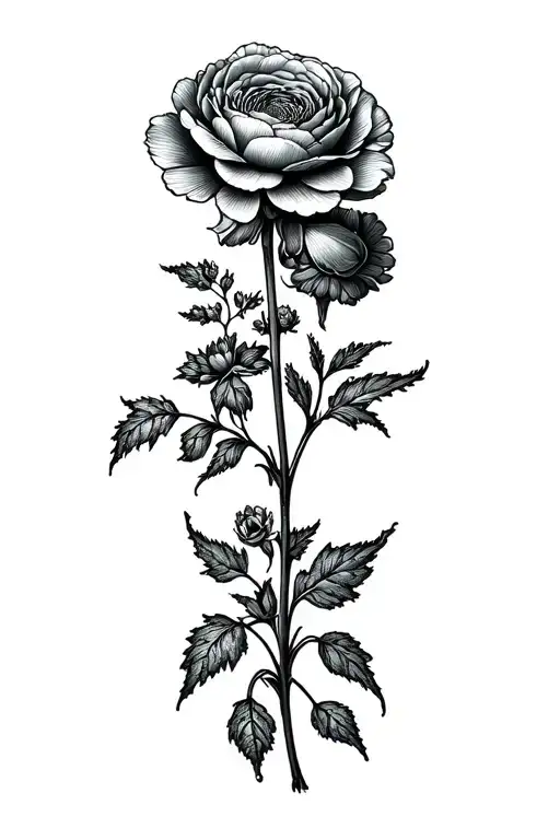 ranunculus flower growing tattoo design idea