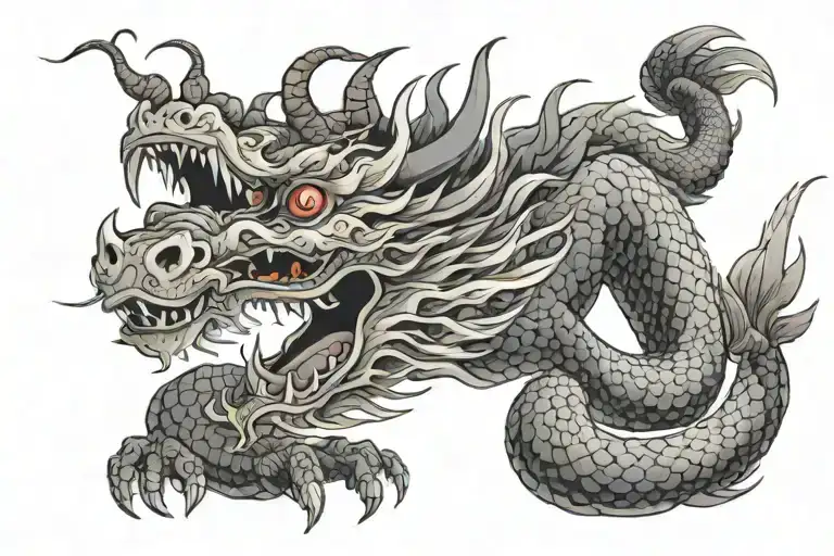 Japanese Dragon With Long realistic Body, normal eyes Black And Grey Tattoo hd quality tattoo design idea