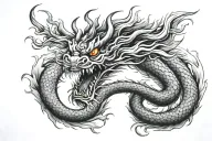 Japanese Dragon With Long realistic Body, normal eyes Black And Grey Tattoo hd quality tattoo design idea