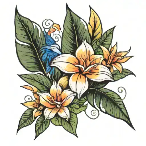 roses gardenia puakenikeni bird of paradise flower tattoo design idea