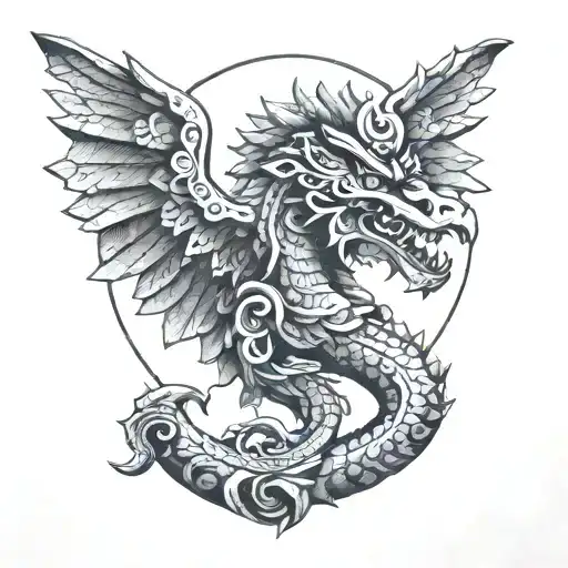 mayan quetzalcoatl with chichen-itza solar eclipse background tattoo design idea