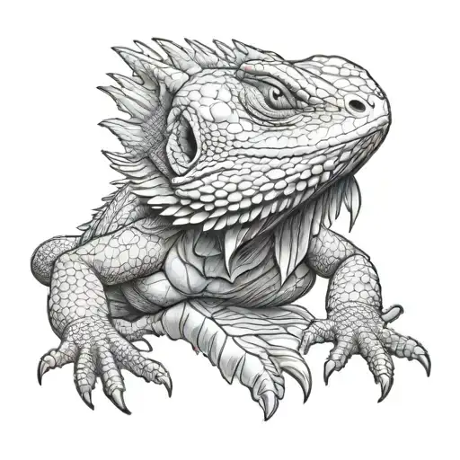 Bearded Dragon breathing fire tattoo design idea
