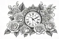 sleeve of clocks with roses and crowns next to them with a Greek look  tattoo design idea