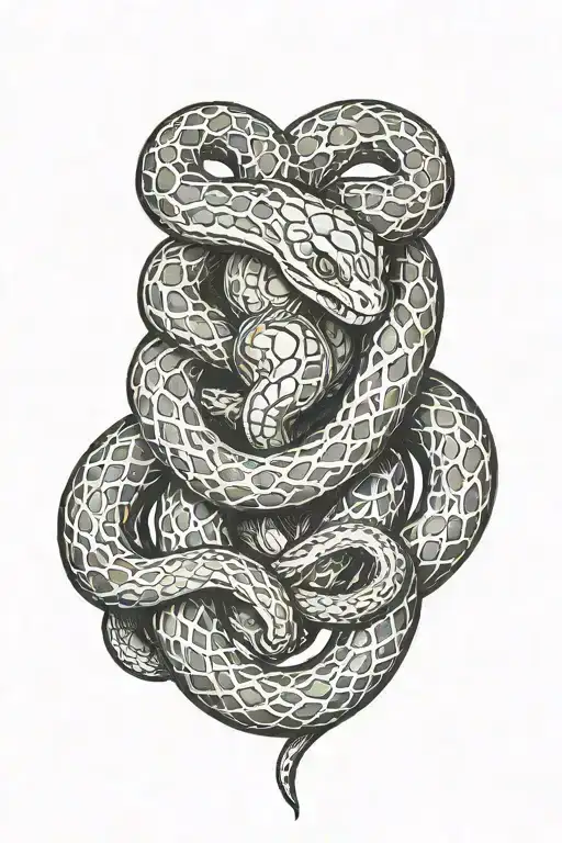 snakes biting a heart tattoo design idea