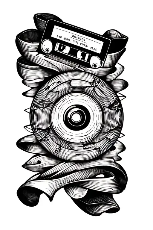 bonbon et cassettes vhs tape with scroll tattoo design idea