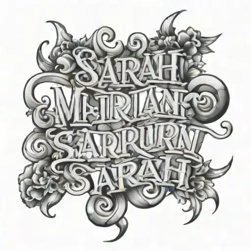 overlapping letters of the phrase 'Sarah Mariah Lauren'  tattoo design idea