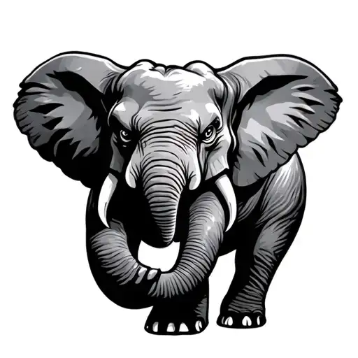 Angry Elephant walking forward mouth open tattoo design idea
