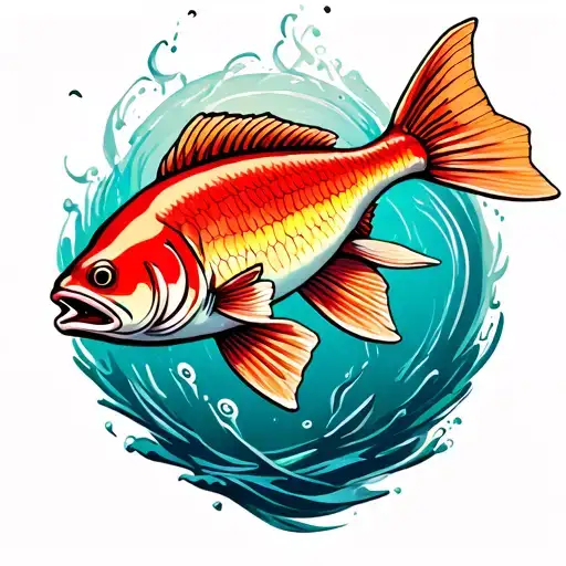 red drum fish swimming tattoo design idea