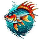 red drum fish swimming tattoo design idea