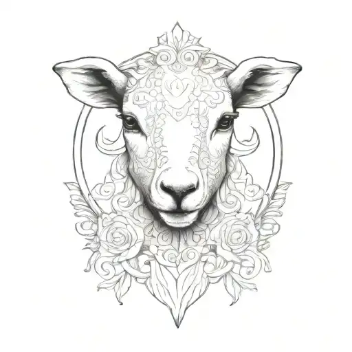 cute fine line lamb face tattoo design idea