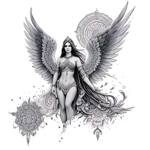 Isis goddess mandala with wings tattoo design idea