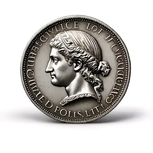 augustus denarius coin with the inscription in latin "Forgiven little, love little" tattoo design idea