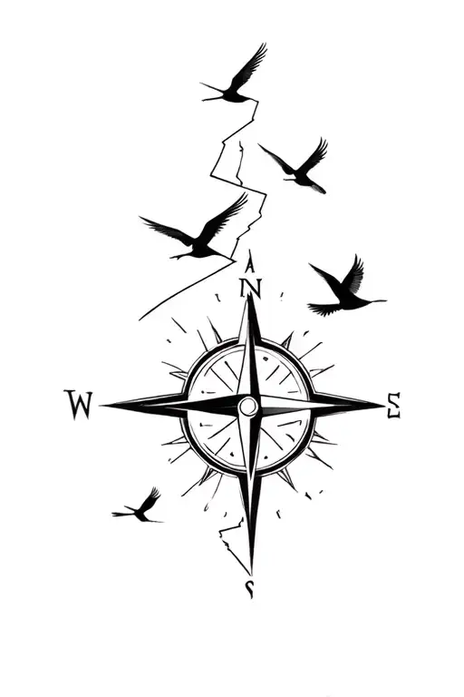compass, birds, lightning, geometric design, remove circle tattoo design idea