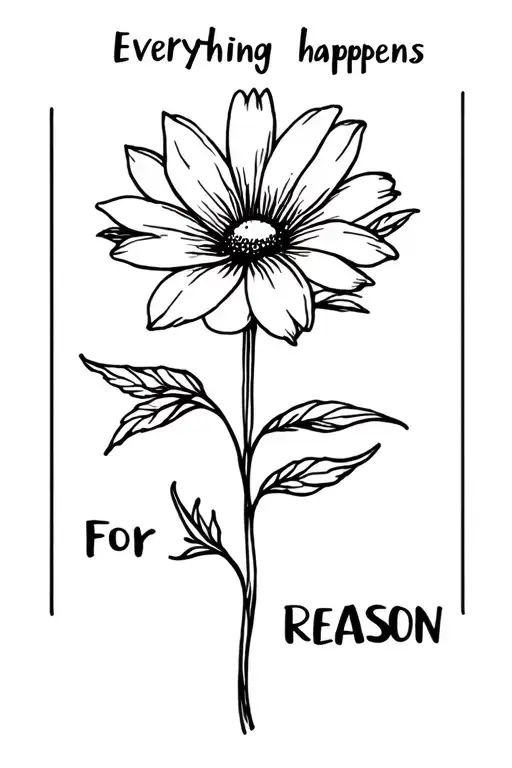 "everything happens for a reason" incorporated into a flower tattoo design idea