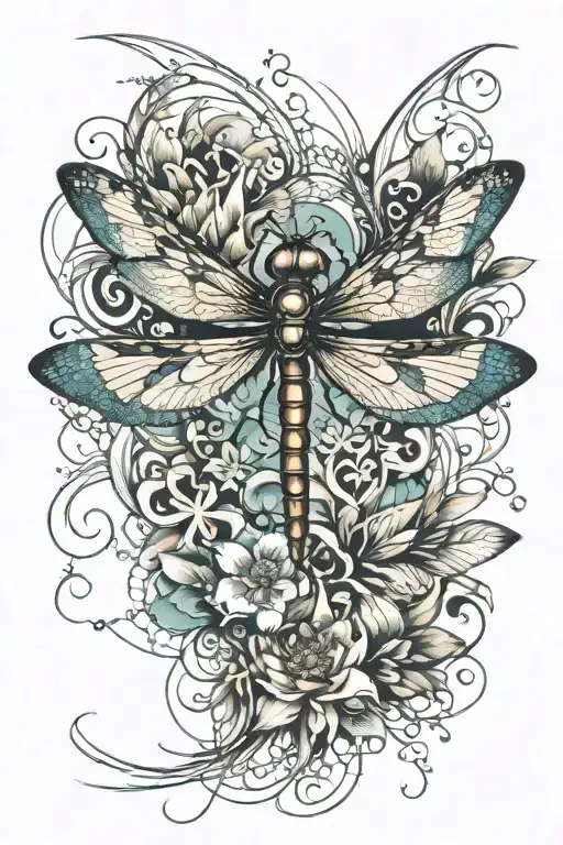dragonfly, lotus flower tattoo design idea