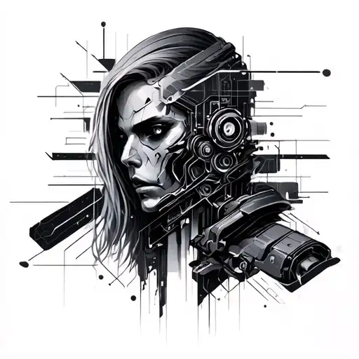 Cyberpunk 2077 cyberware symetrical and geometrical tattoo design idea