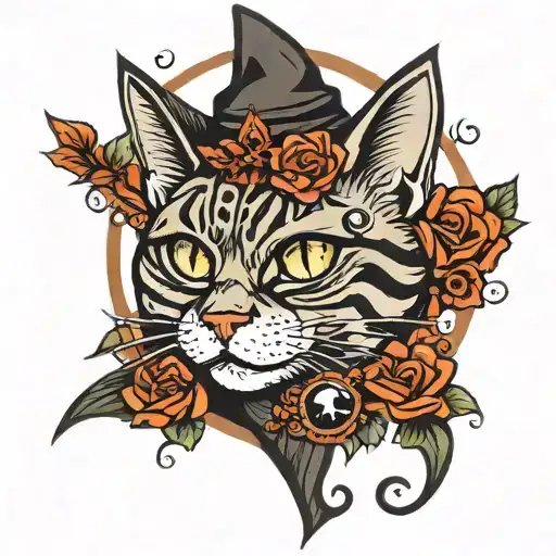 rockabilly cat eyes styx witchcraft in the center tattoo design idea