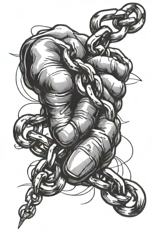 Fist holding chain each link represented by name written tattoo design idea