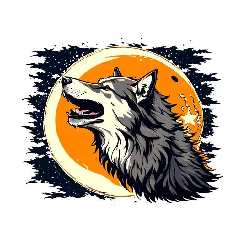 Wolf howling to the moon tattoo design idea