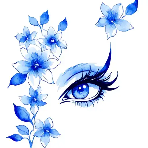 BLUE DEVIL EYE TATTOO WITH FLOWER PETALS tattoo design idea