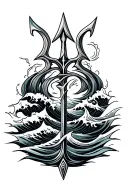 Poseidons Trident With Waves crashing tattoo design idea