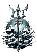Poseidons Trident With Waves crashing tattoo design idea
