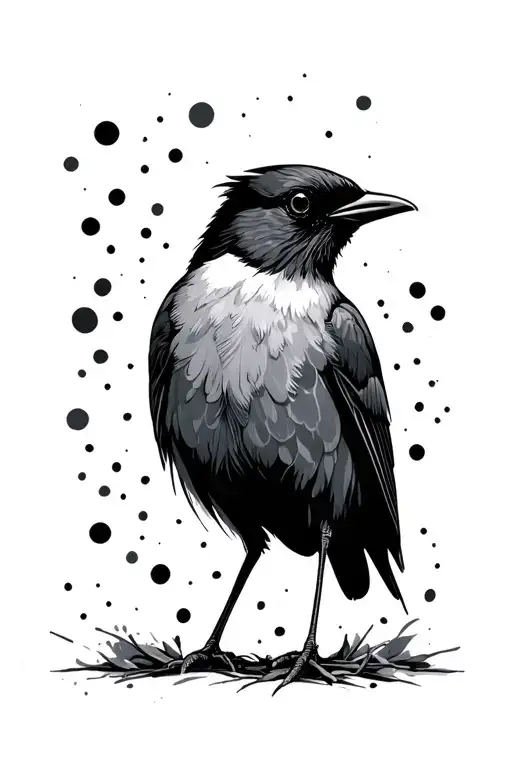 simple polka trash magpie tattoo design idea