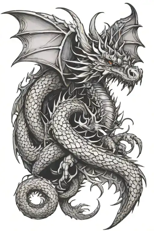 gothic dragon wrapped with too many eyes tattoo design idea