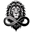lion with leo zodiac sign and infinity symbol blended in lion tattoo design idea