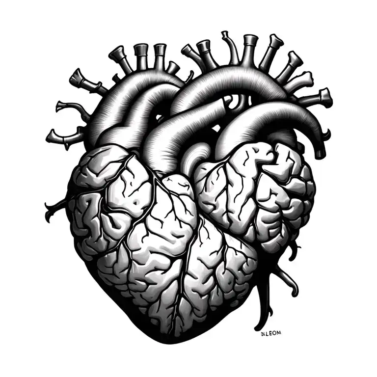 heart and brain vs heart tattoo design idea