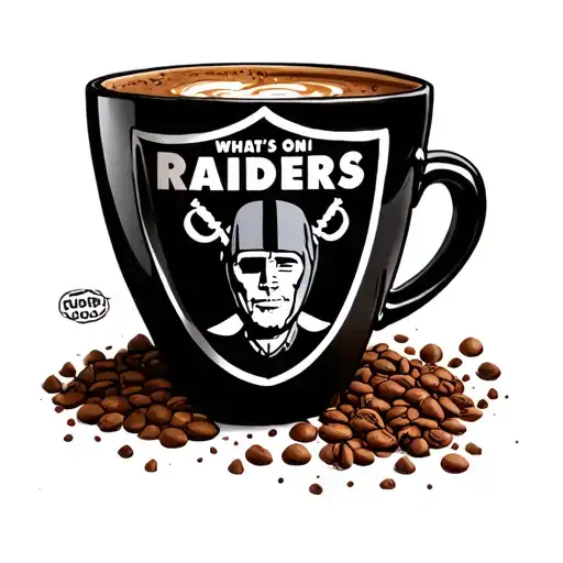 a cup of joe with a raiders design on it that says "what's going on buddy" tattoo design idea