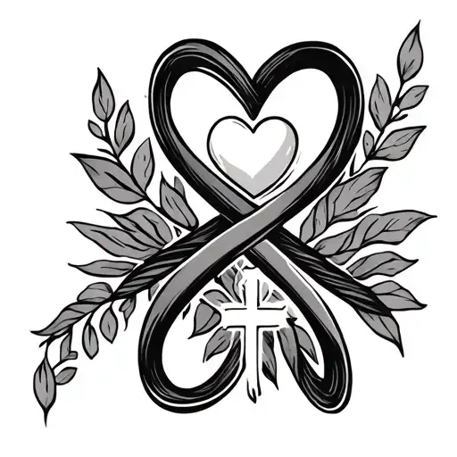 simple black lined tattoo for my wrist that incorporates the infinity symbol, a heart, and cross in memory of dad tattoo design idea