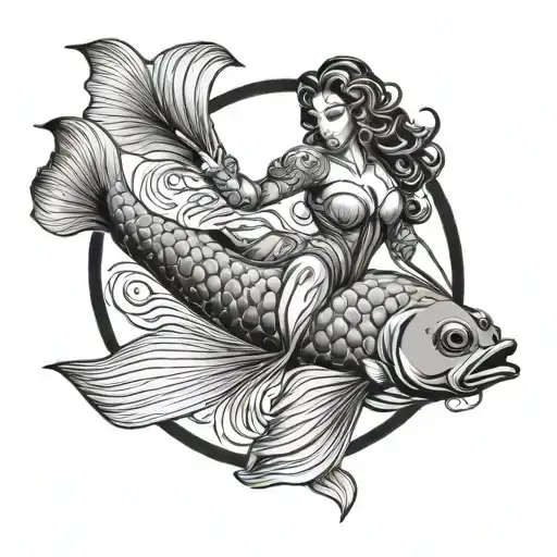 sexy lady scale fish swimming upstream tattoo design idea