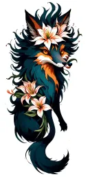 nine tailed fox with spider lilies tattoo design idea