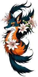 nine tailed fox with spider lilies tattoo design idea