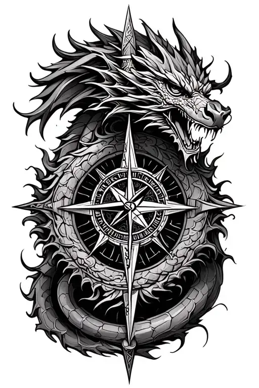 vegvisir viking compass and dragon tattoo design idea